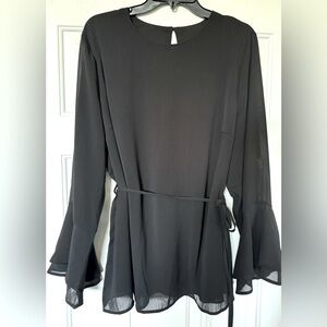 BloomChic Chiffon Mesh Tiered Bell Sleeve Blouse